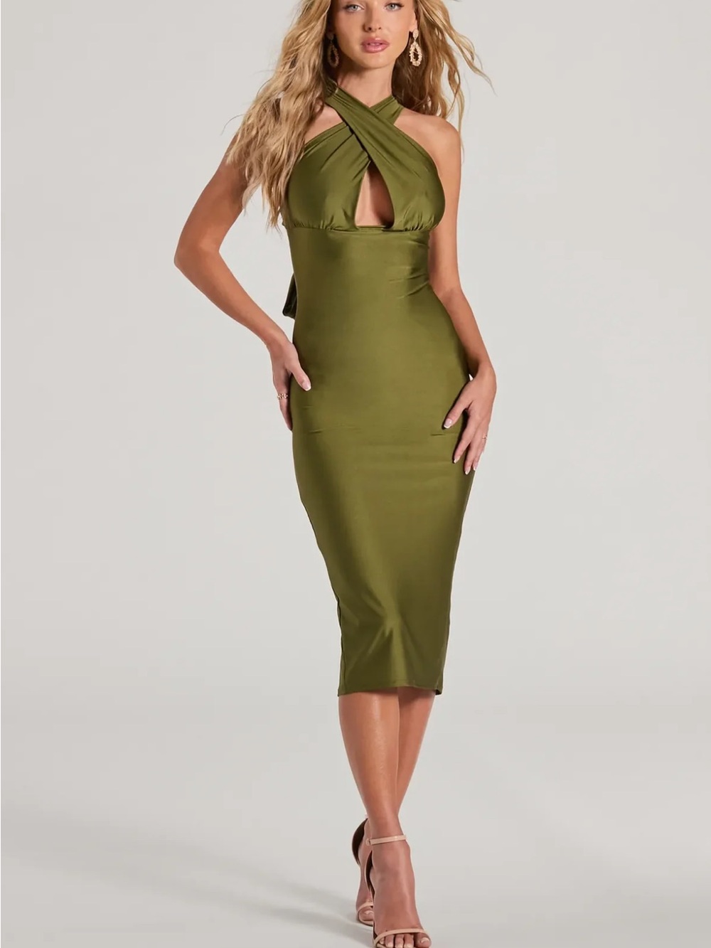 Windsor Valerie Convertible Bodycon Midi Formal Dress -Olive